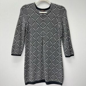 J.McLaughlin Grey Patterned Front Zip Knit Sweater Tunic Dress Size M